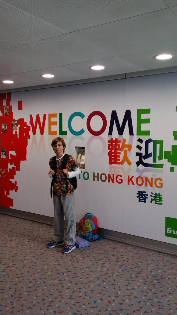 Josh arriving in Hong Kong